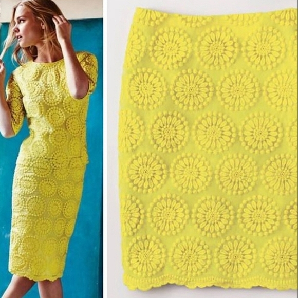 Boden Dresses & Skirts - Boden Yellow Embroidered Flower Scalloped Skirt Size 10